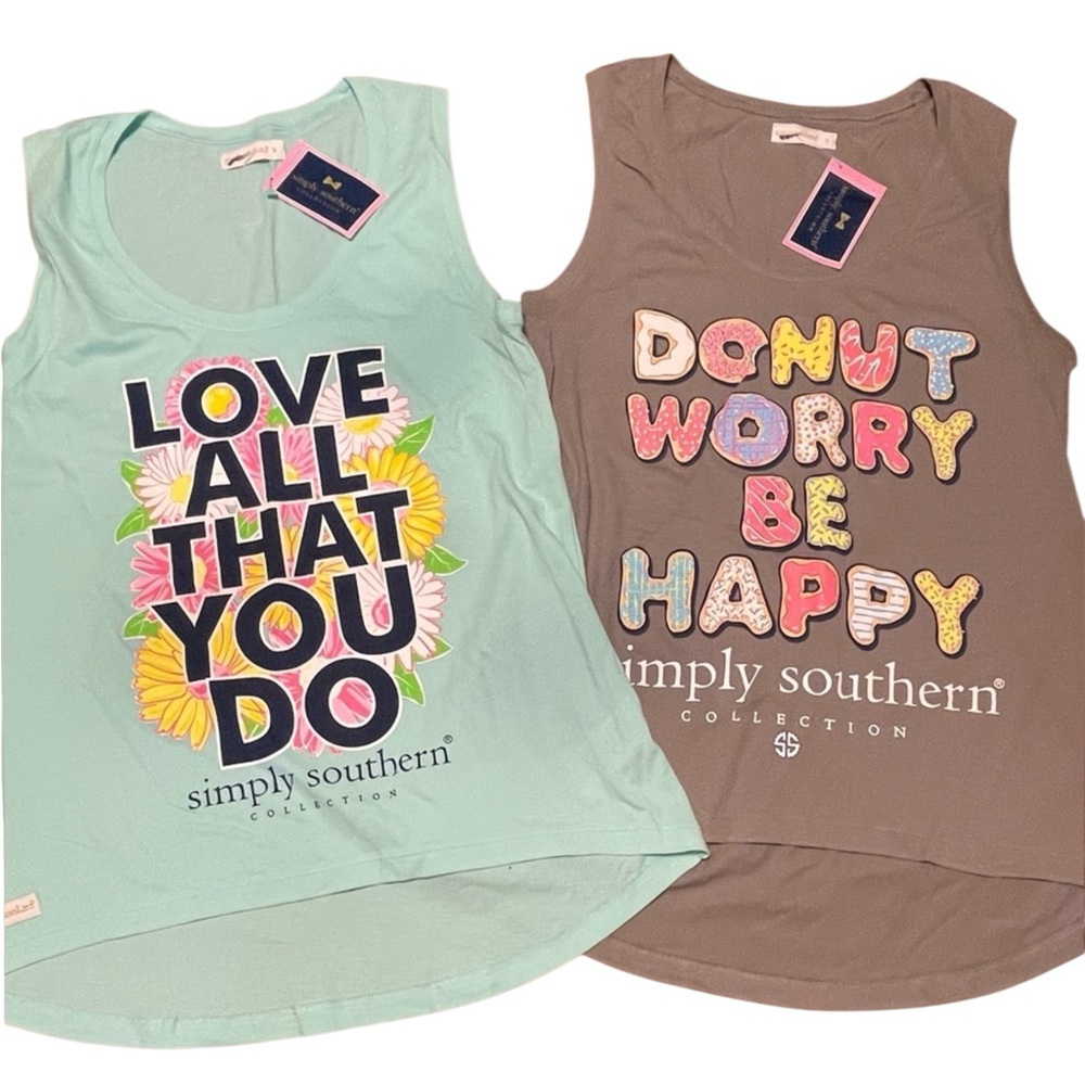 New Simply Southern Collection Women’s Small Pair of Tank Tops Aqua and Gray
